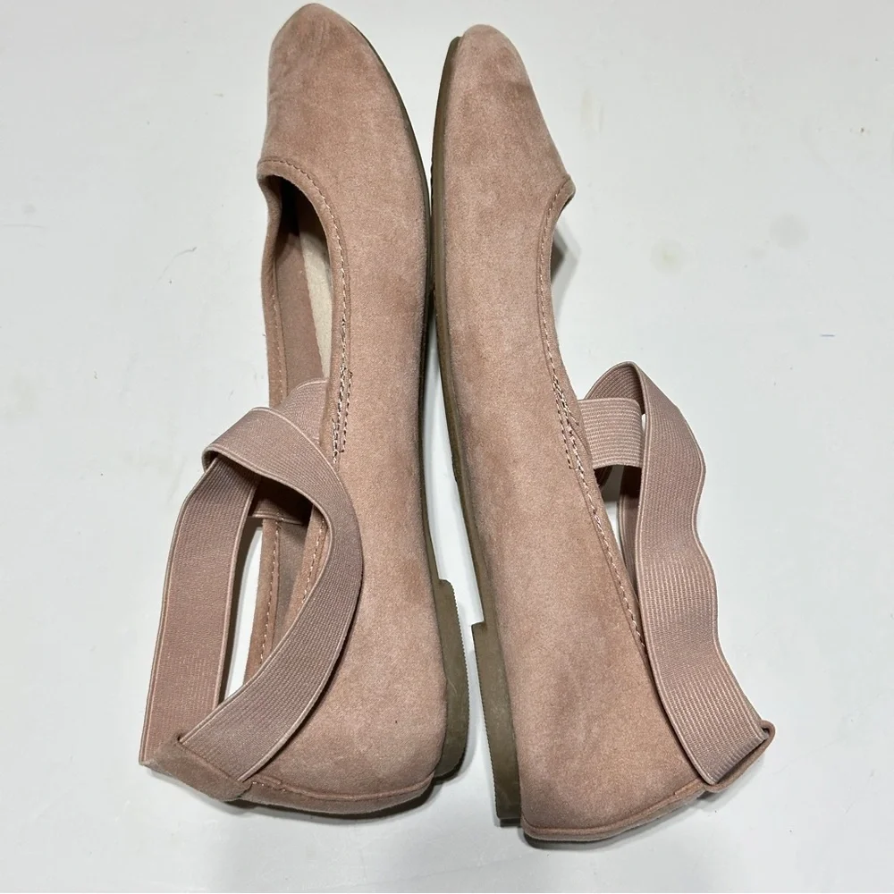 👉 SO Womens Ballet Flats Seadragon Blush Size 8.5 Nude Cross Strap Slip-On Shoes